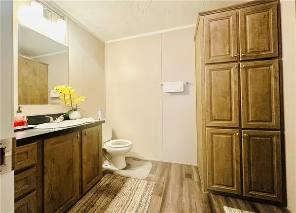 a bathroom with a toilet a sink and a mirror