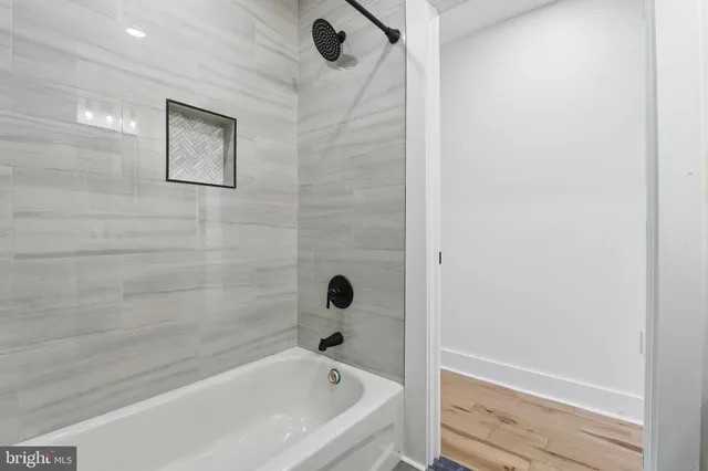 a bathroom with a bathtub
