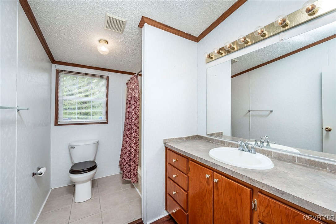 394 Tower Road Brodnax, VA 23920 - Photo 20 of 34 a bathroom with a granite countertop toilet a sink and a mirror