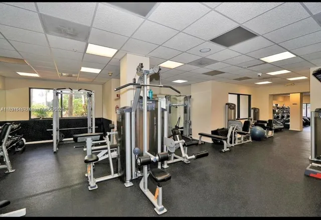 a view of a room with gym equipment