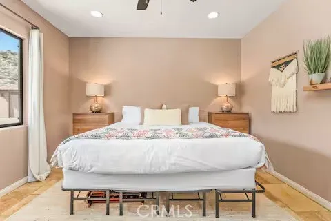 a view of a terrace with a mountain