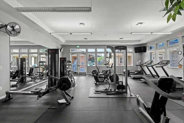 a view of a room with gym equipment
