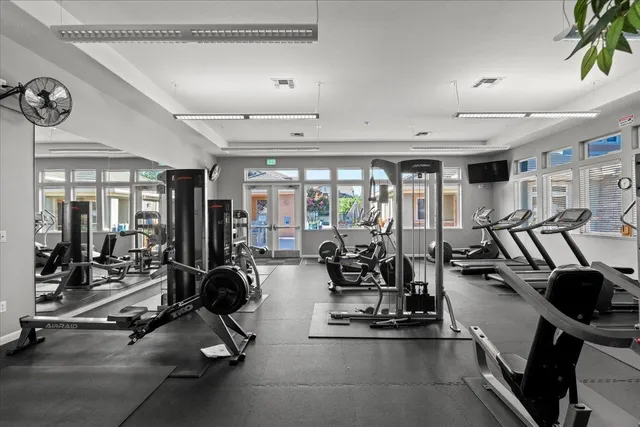 a view of a room with gym equipment
