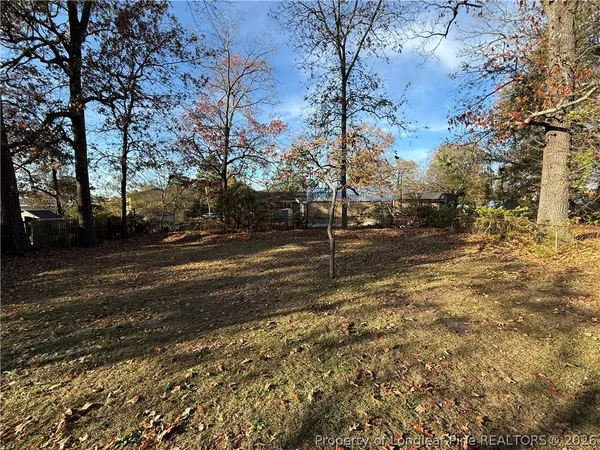 a view of a yard with tree s