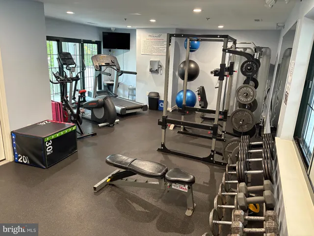 a view of a room with gym equipment