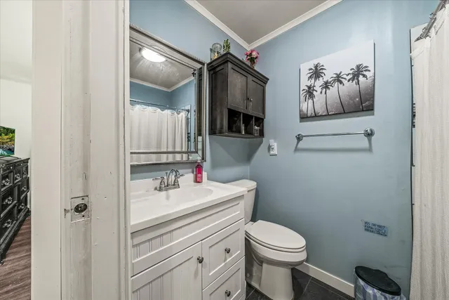 a bathroom with a sink vanity mirror and toilet