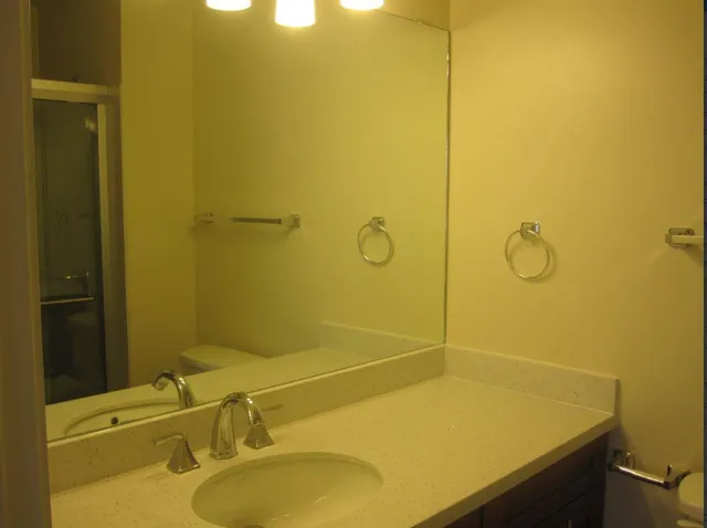 a bathroom with a sink and a shower