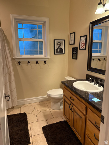 3145 South 500 West Vernal, UT 84078 - Photo 39 of 64 Bathroom featuring vanity, light tile patterned flooring, and curtained shower