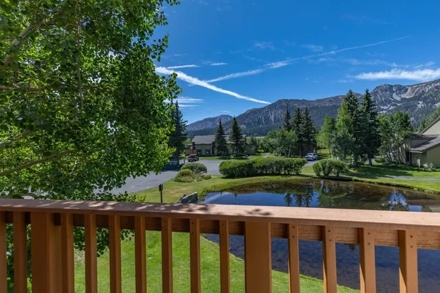 a view of a garden and deck