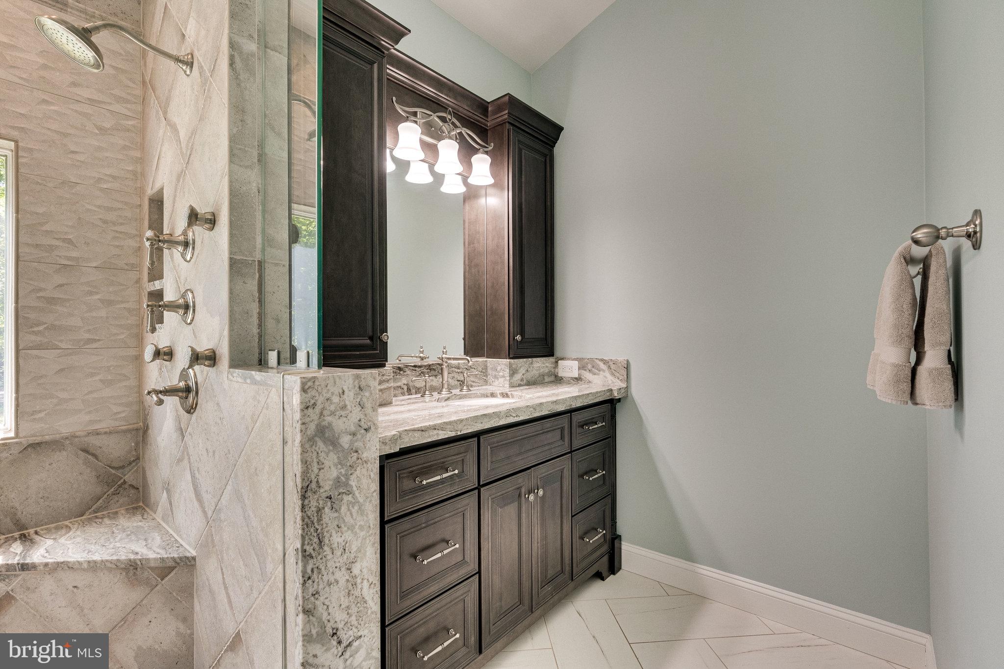 7802 Creekside View Lane Springfield, VA 22153 - Photo 48 of 107 a bathroom with a granite countertop sink and a mirror
