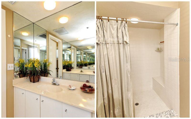 619 Cedars Court Longboat Key, FL 34228 - Photo 21 of 95 a bathroom with a sink and mirror with shower