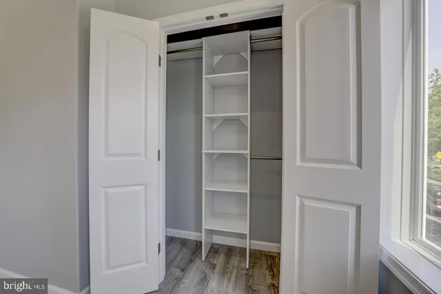 a view of walk in closet with empty racks