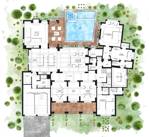 a picture of a room with furniture and air hockey table