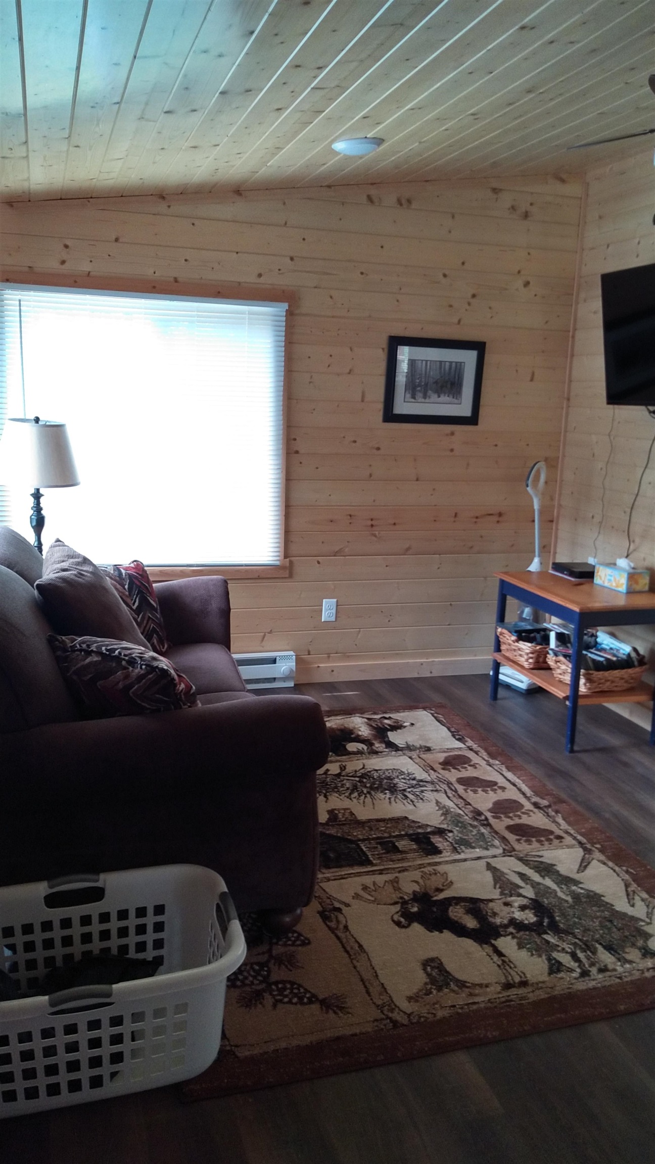 13496 Pine Road, Unit 10 Ely, MN 55731 - Photo 18 of 26 Living area with dark wood-style flooring, wooden walls, and wooden ceiling