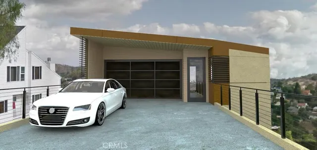 a car parked in front of a house