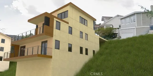 a view of a big house with many windows