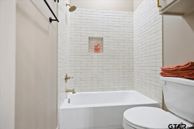 a bathroom with a toilet and a bathtub