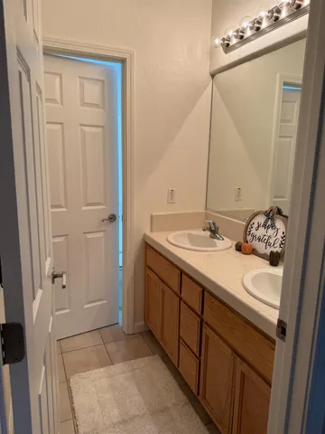 a bathroom with a sink a mirror and a shower