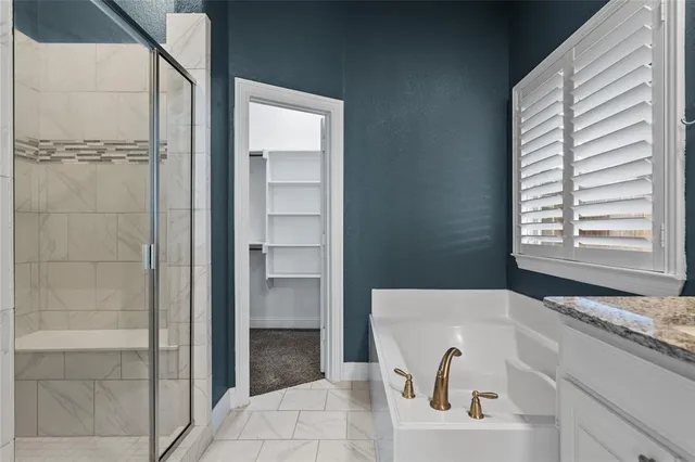 a bathroom with a bathtub and a shower