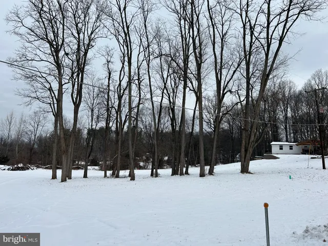 a view of a road with a bench in the background