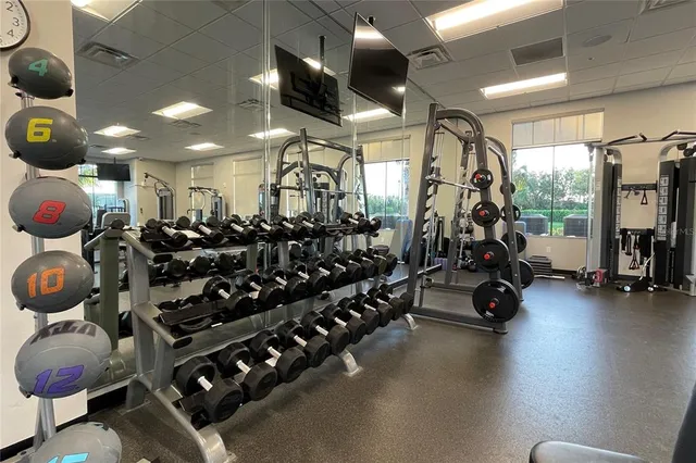 a view of a room with gym equipment