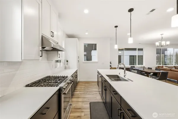 a kitchen with lots of counter top space