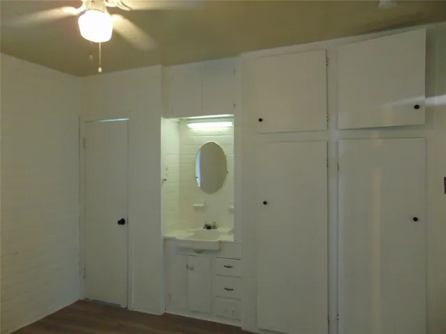 a bathroom with a mirror