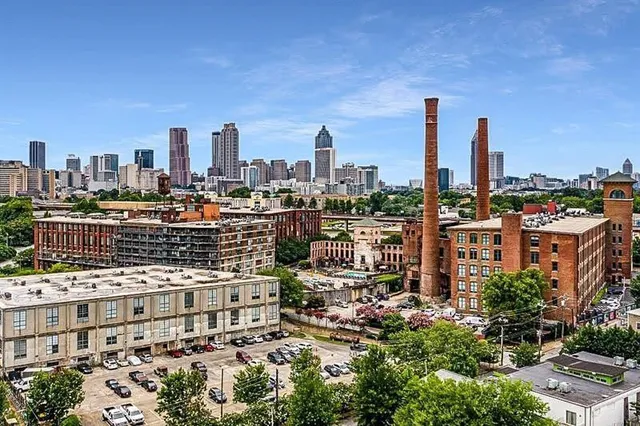 a city view with tall buildings