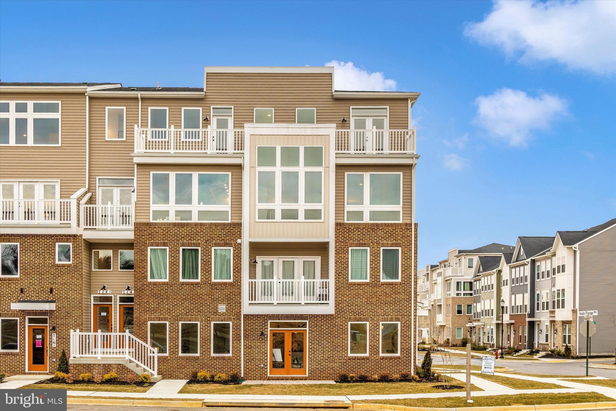 a front view of a multi story building