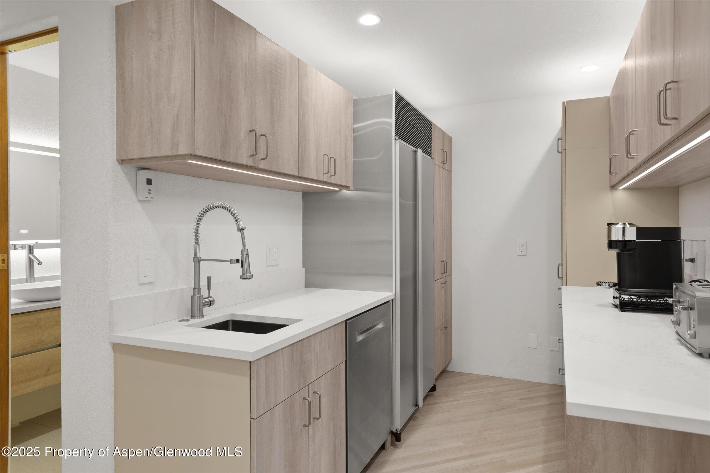 699 Eppley Drive Aspen, CO 81612 - Photo 15 of 45 a kitchen with stainless steel appliances a sink and a refrigerator