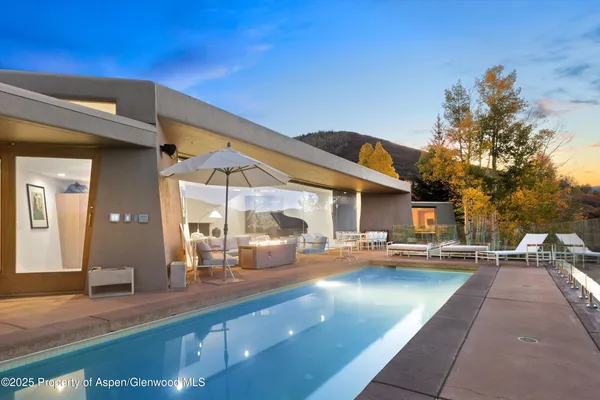 a view of outdoor space with seating