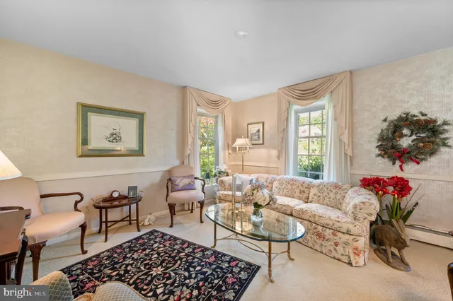 a living room with furniture plant and a window