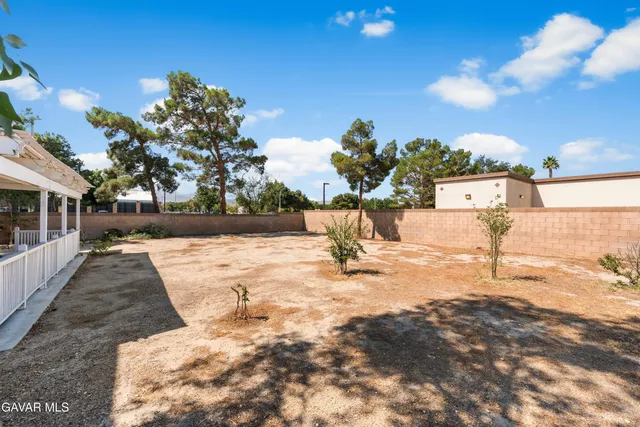 a view of a yard with yellow lighting