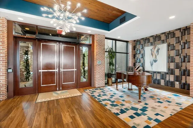 a view of a lake with a yard