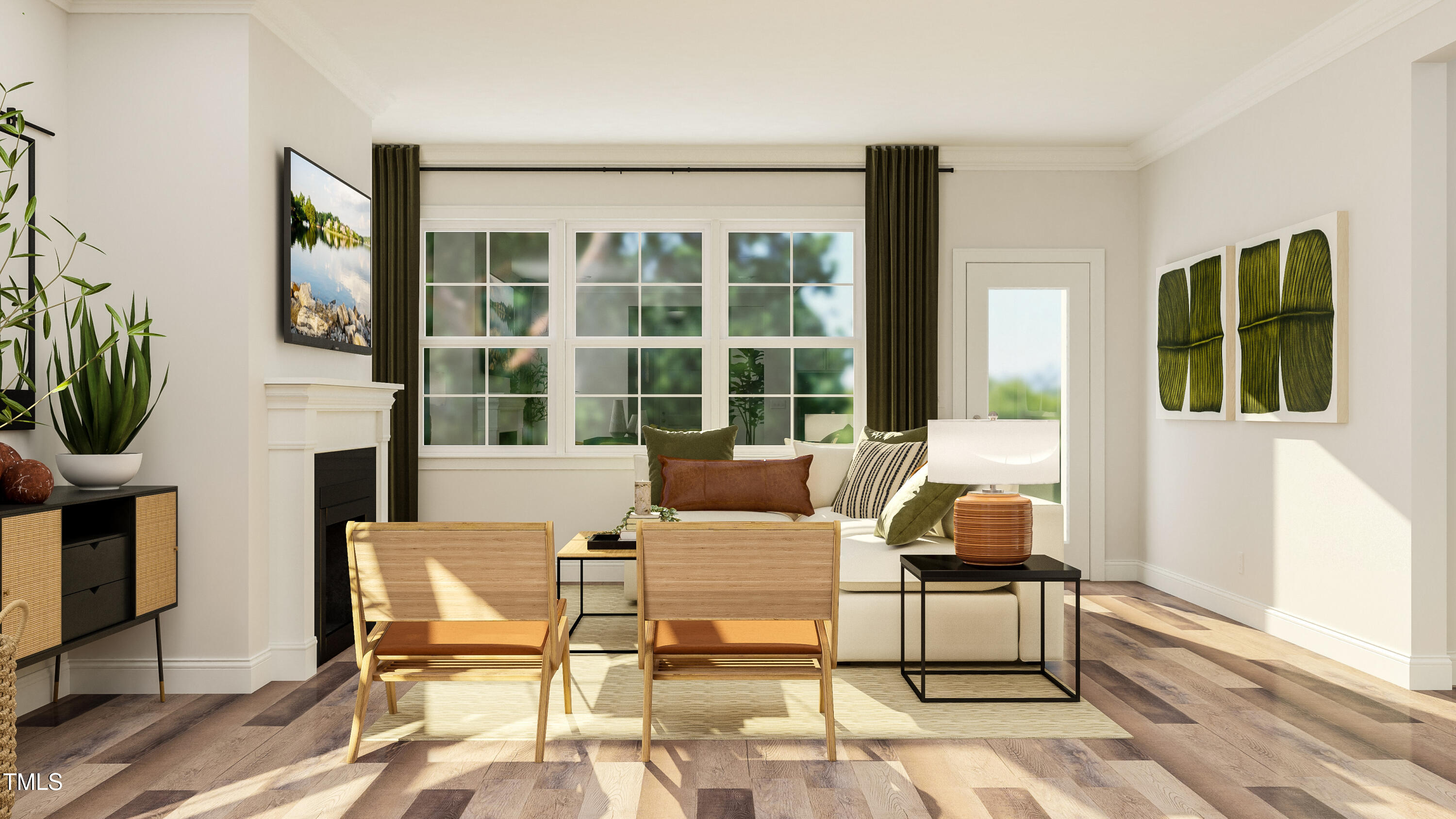 116 Corapeake Way Apex, NC 27539 - Photo 6 of 36 a living room with furniture a window and a fireplace