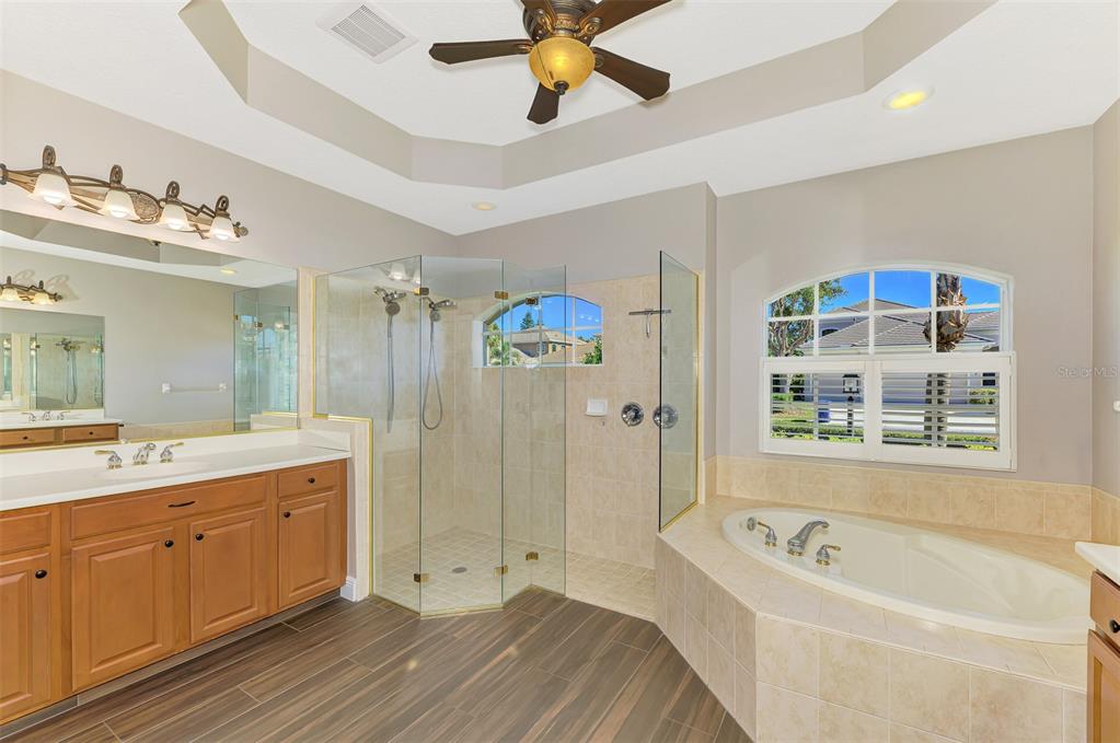 6610 Coopers Hawk Court Lakewood Ranch, FL 34202 - Photo 44 of 97 a bathroom with a tub a sink and a large mirror