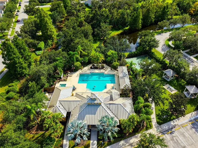 an aerial view of a lake