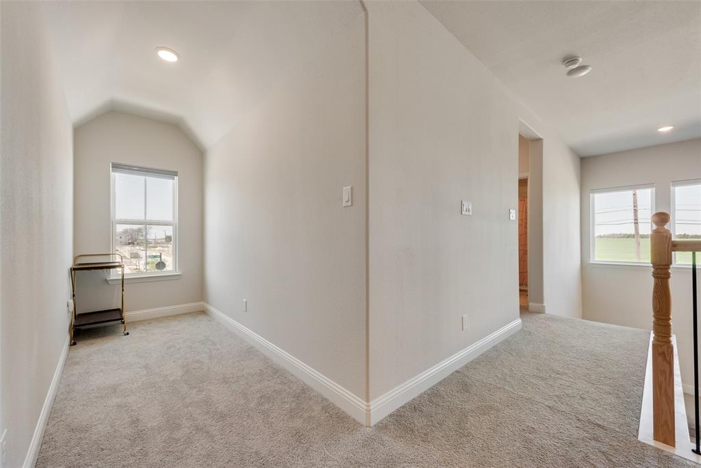 8922 Edna Place Rowlett, TX 75089 - Photo 32 of 37 Hall featuring vaulted ceiling, carpet flooring, baseboards, and plenty of natural light