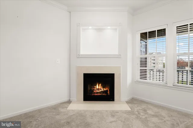 a living room with a fireplace