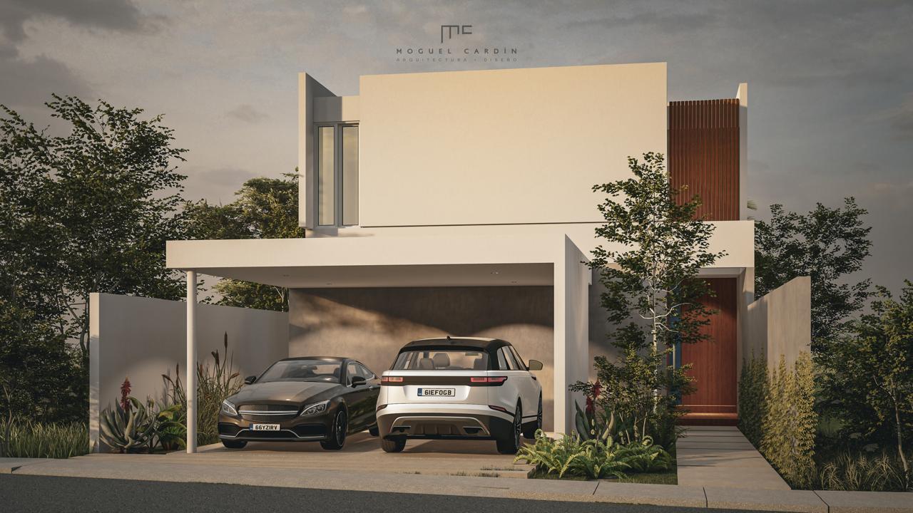 a car parked in front of a house