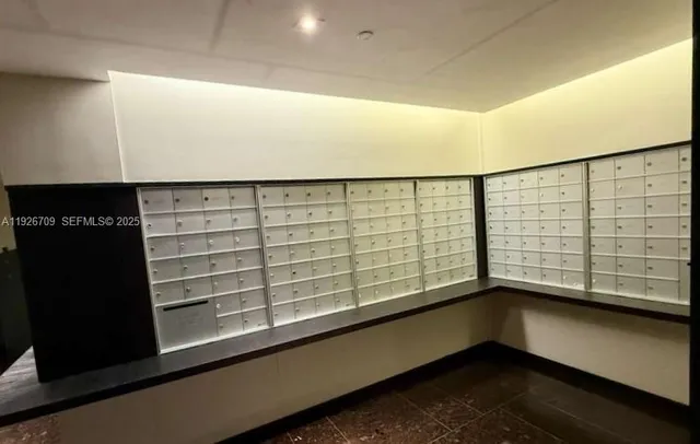 a view of a room with racks on the wall