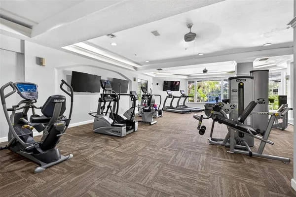 a view of a room with gym equipment