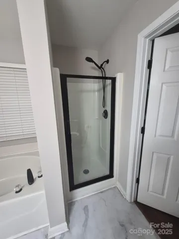 a bathroom with a tub and a shower