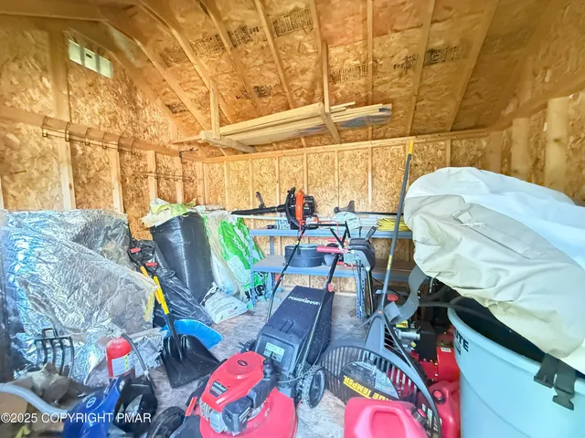 a view of a garage with stuff