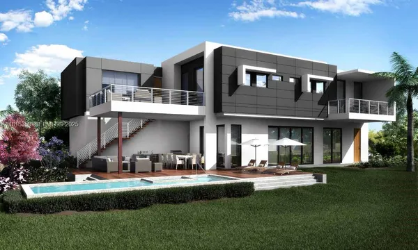 a view of a building with a swimming pool