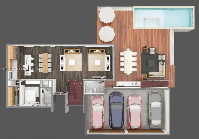 a kitchen with cabinets and window