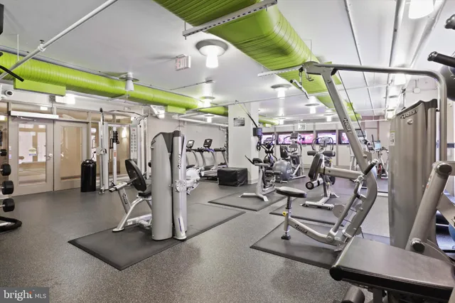 a view of a room with gym equipment