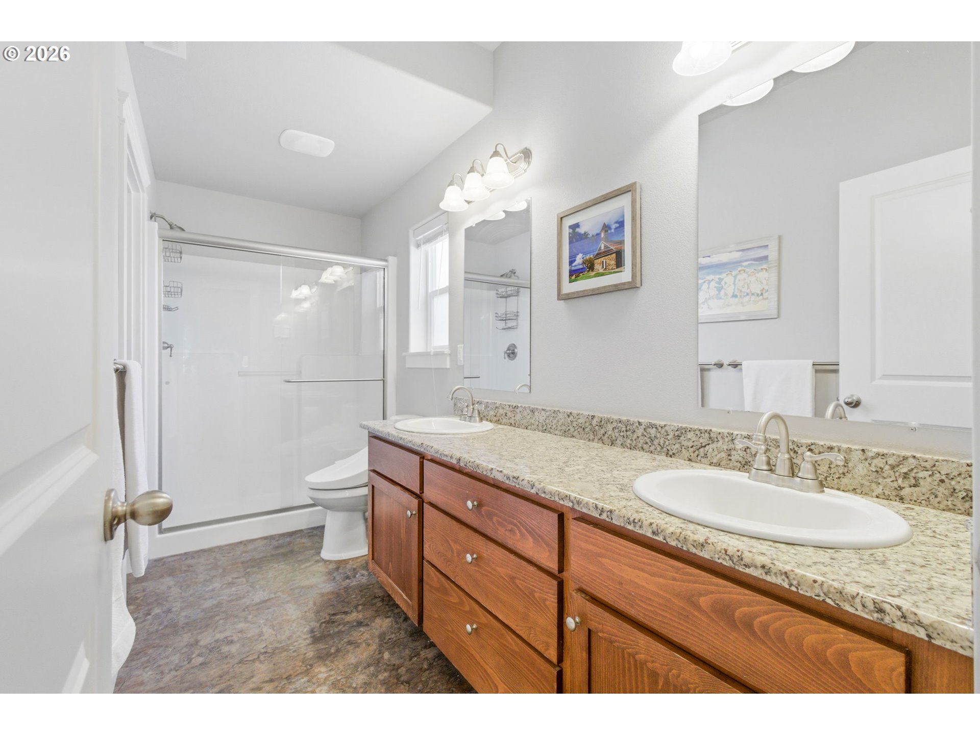 2418 Equestrian Loop South Salem, OR 97302 - Photo 23 of 39 a bathroom with a granite countertop sink mirror and a