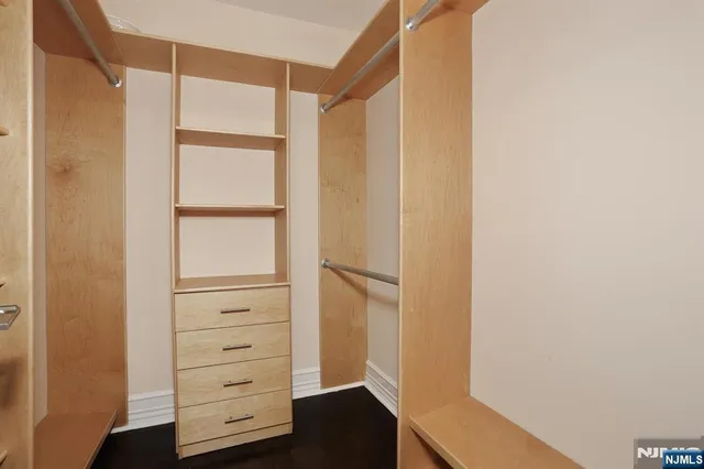 a view of walk in closet with empty racks