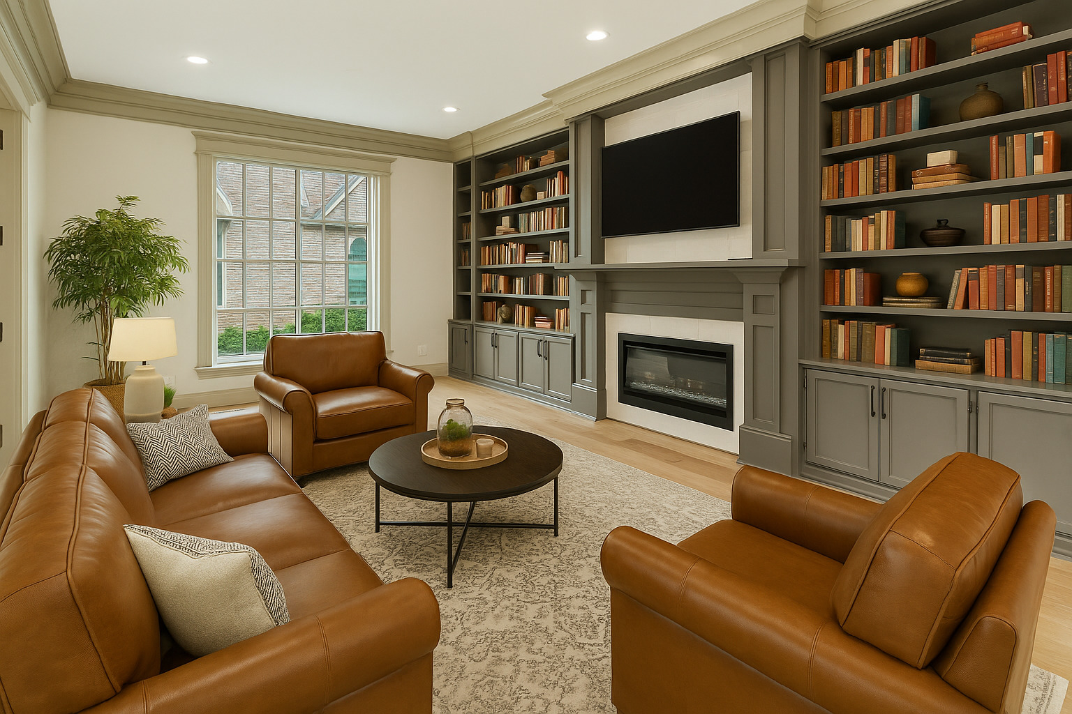 1921 Beechnut Road Northbrook, IL 60062 - Photo 13 of 56 a living room with furniture a flat screen tv and a fireplace
